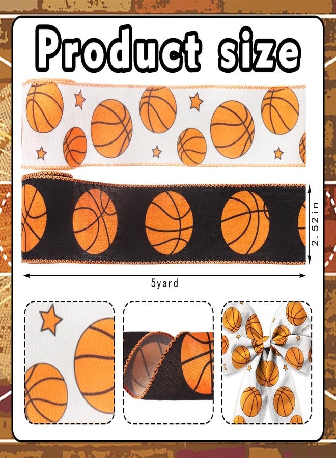 Glodecart 2 Rolls Basketball Ribbon for Wreath Bows Wrapping Gifts, Burlap White Black Basketball Team Ribbons for Gift Wrapping Party Decoration DIY Crafts 2.5" X 10 Yard Game Day Sports Wired Ribbon - Image 2